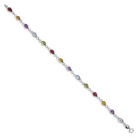 Sterling Silver Rhodium Plated Rainbow Gemstone Bracelet view 2