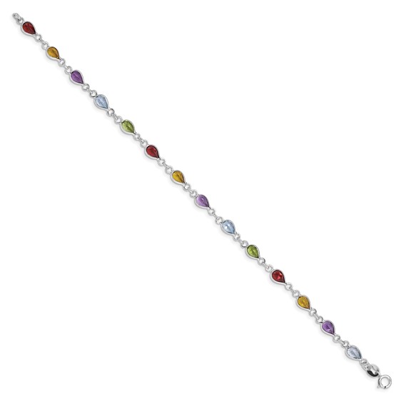 Sterling Silver Rhodium Plated Rainbow Gemstone Bracelet