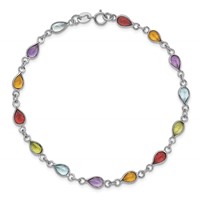 Sterling Silver Rhodium Plated Rainbow Gemstone Bracelet view 4