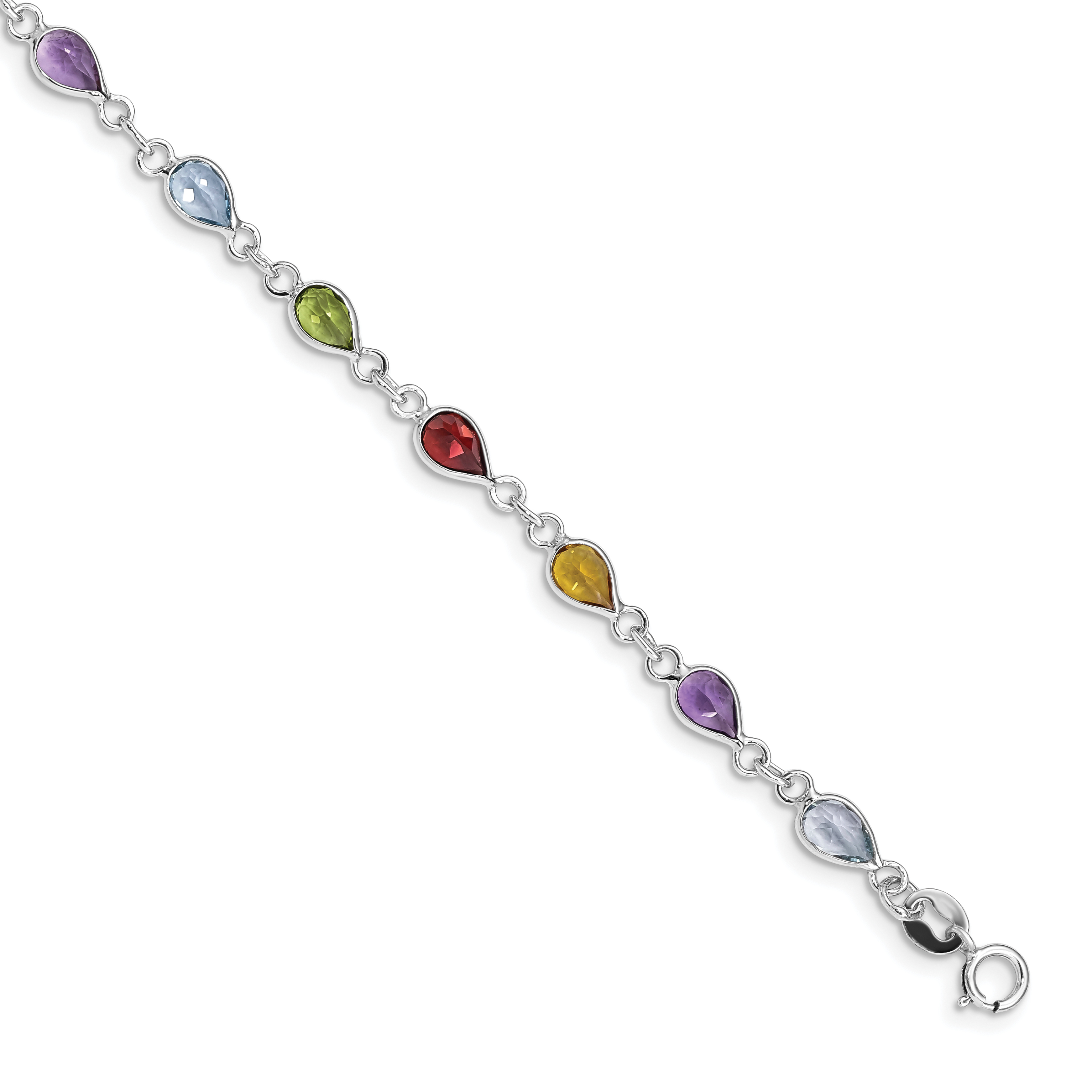 Sterling Silver Rhodium Plated Rainbow Gemstone Bracelet (QX872RB)