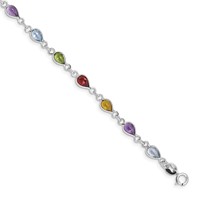 Sterling Silver Rhodium Plated Rainbow Gemstone Bracelet view 1