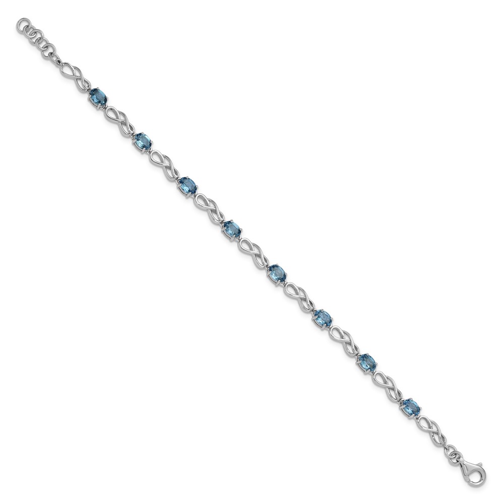 SSilver RH-plated Swiss Blue Topaz Infinity Link with.5in Ext. Bracel, 7.25"
