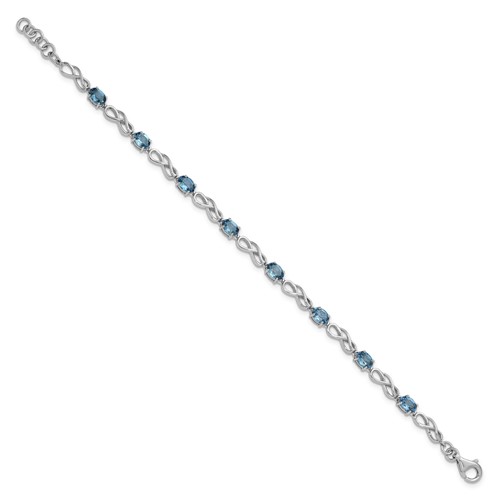 SSilver RH-plated Swiss Blue Topaz Infinity Link with.5in Ext. Bracel, 7.25"