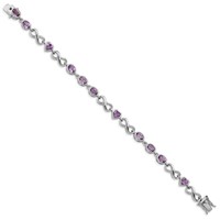 Sterling Silver Rhodium-plated Oval Heart Amethyst Bracelet view 2