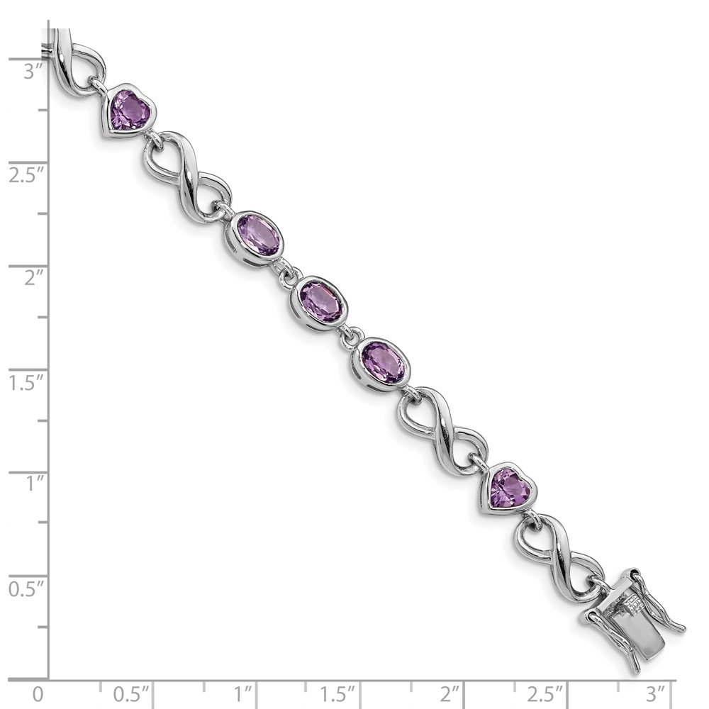 Sterling Silver Rhodium-plated Oval Heart Amethyst Bracelet (QX874AM)