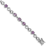 Sterling Silver Rhodium-plated Oval Heart Amethyst Bracelet view 1