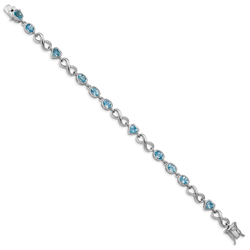 Sterling Silver Rhodium-plated Oval Heart Blue Topaz Bracelet (QX875BT)