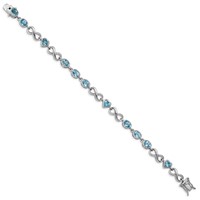 Sterling Silver Rhodium-plated Oval Heart Blue Topaz Bracelet view 2