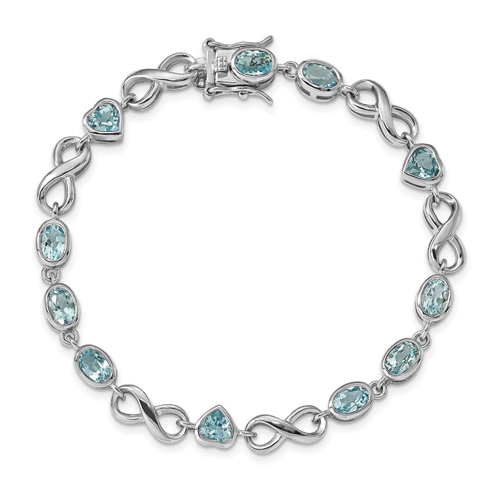 Sterling Silver Rhodium-plated Oval Heart Blue Topaz Bracelet (QX875BT)