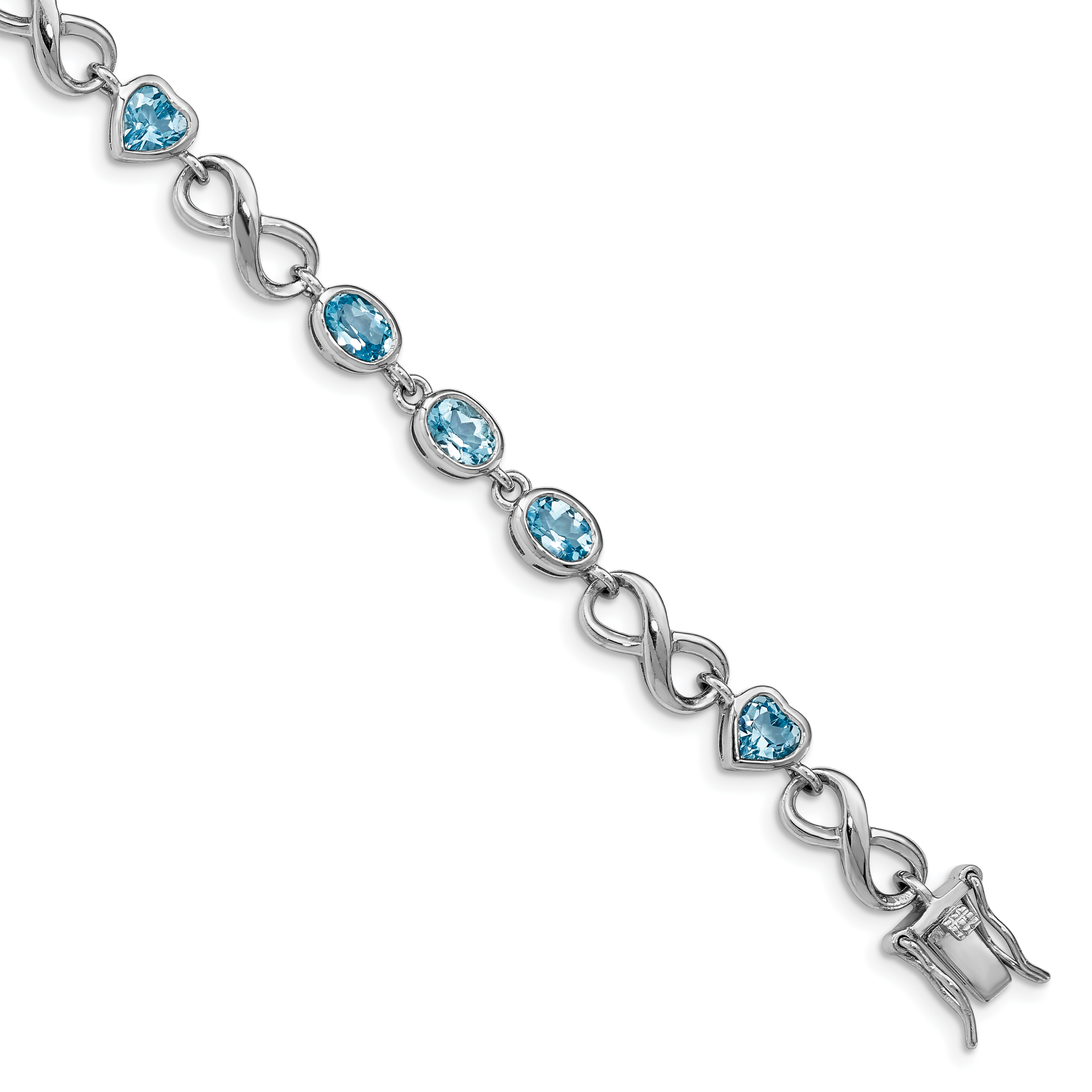 Sterling Silver Rhodium-plated Oval Heart Blue Topaz Bracelet (QX875BT)