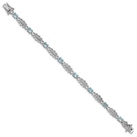 Sterling Silver Rhodium-plated Aquamarine & Diamond Bracelet view 2