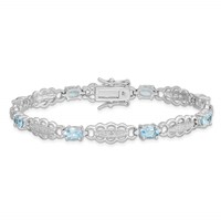 Sterling Silver Rhodium-plated Aquamarine & Diamond Bracelet view 3
