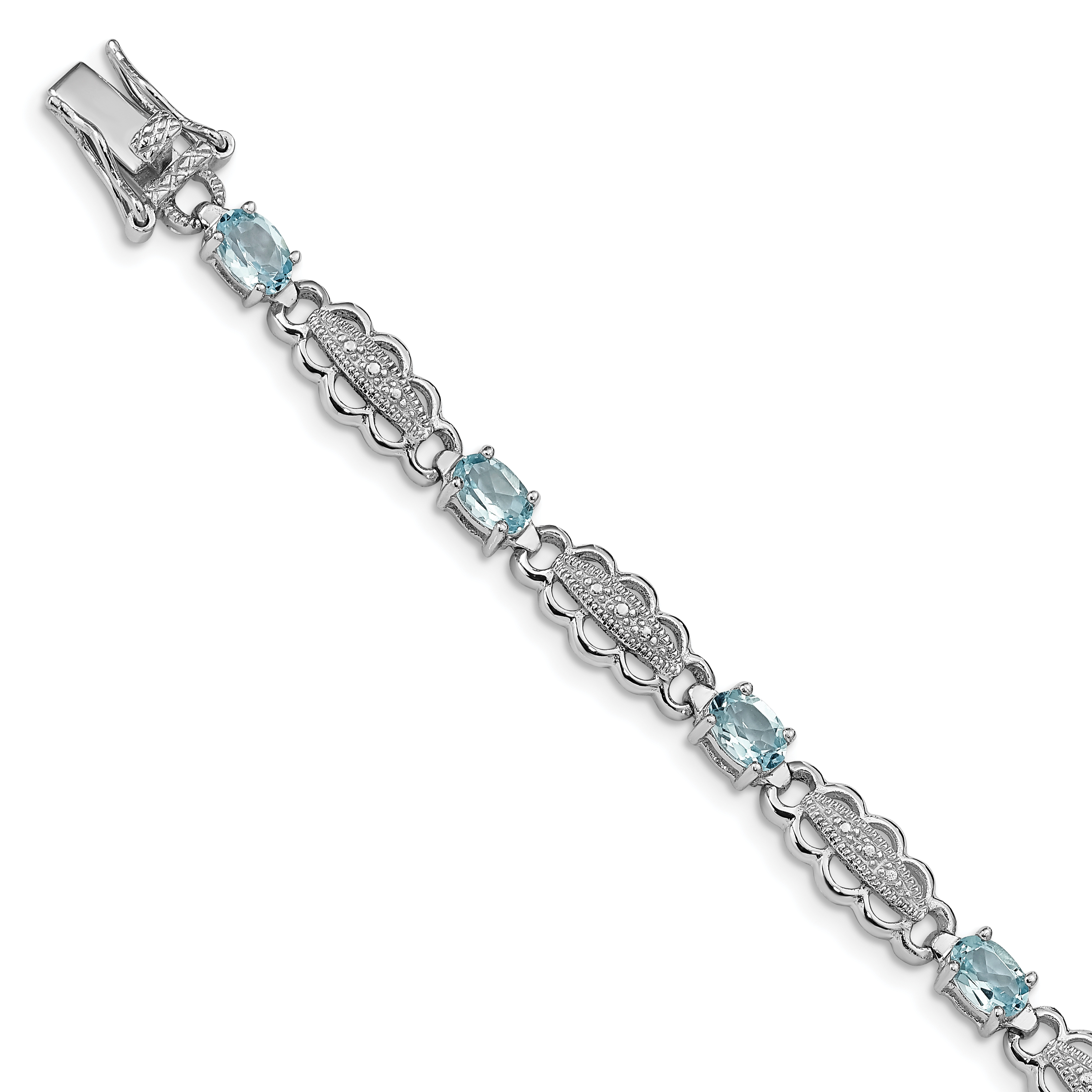 Sterling Silver Rhodium-plated Aquamarine & Diamond Bracelet (QX877AQ)