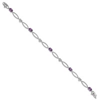 Sterling Silver RH-plated Amethyst White Topaz Hearts Bracelet, 7.25" view 1
