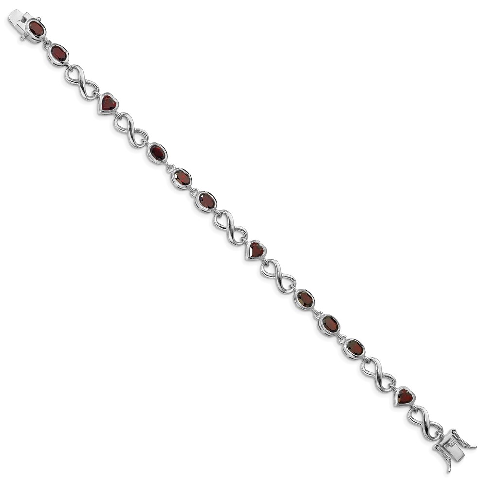 Sterling Silver Rhodium-plated Oval Heart Garnet Bracelet (QX881GA)
