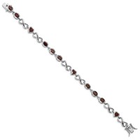 Sterling Silver Rhodium-plated Oval Heart Garnet Bracelet view 2