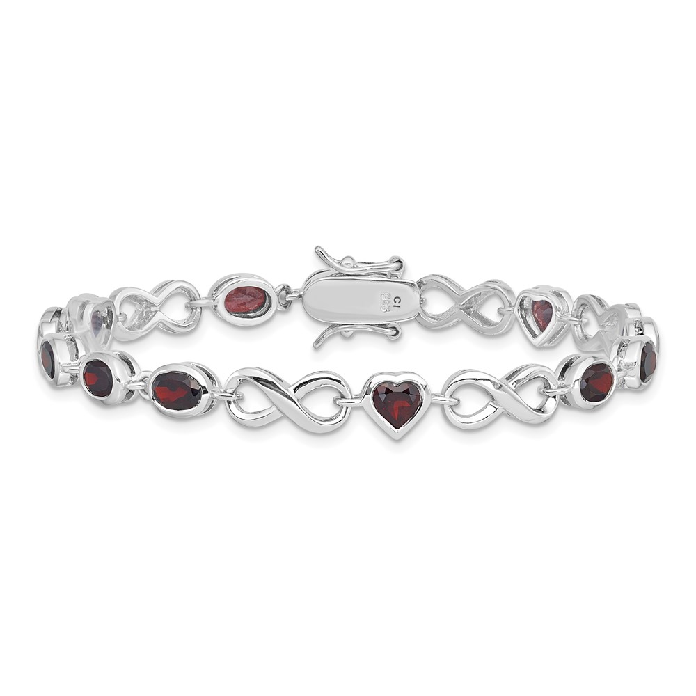 Sterling Silver Rhodium-plated Oval Heart Garnet Bracelet (QX881GA)