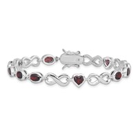 Sterling Silver Rhodium-plated Oval Heart Garnet Bracelet view 3
