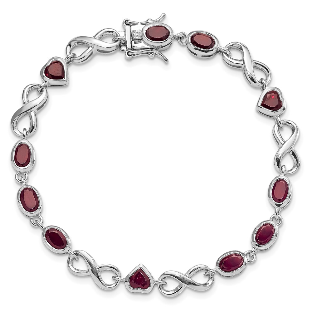 Sterling Silver Rhodium-plated Oval Heart Garnet Bracelet (QX881GA)