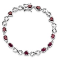 Sterling Silver Rhodium-plated Oval Heart Garnet Bracelet view 5