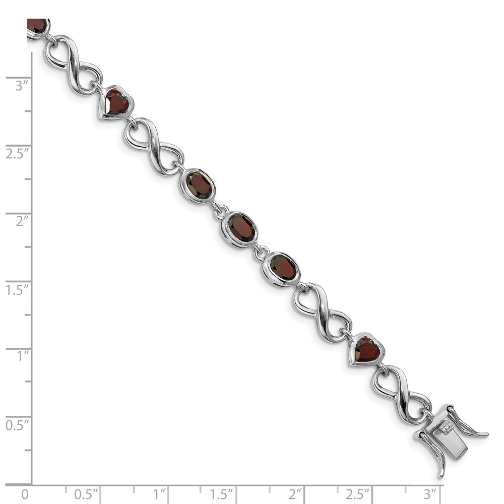 Sterling Silver Rhodium-plated Oval Heart Garnet Bracelet (QX881GA)