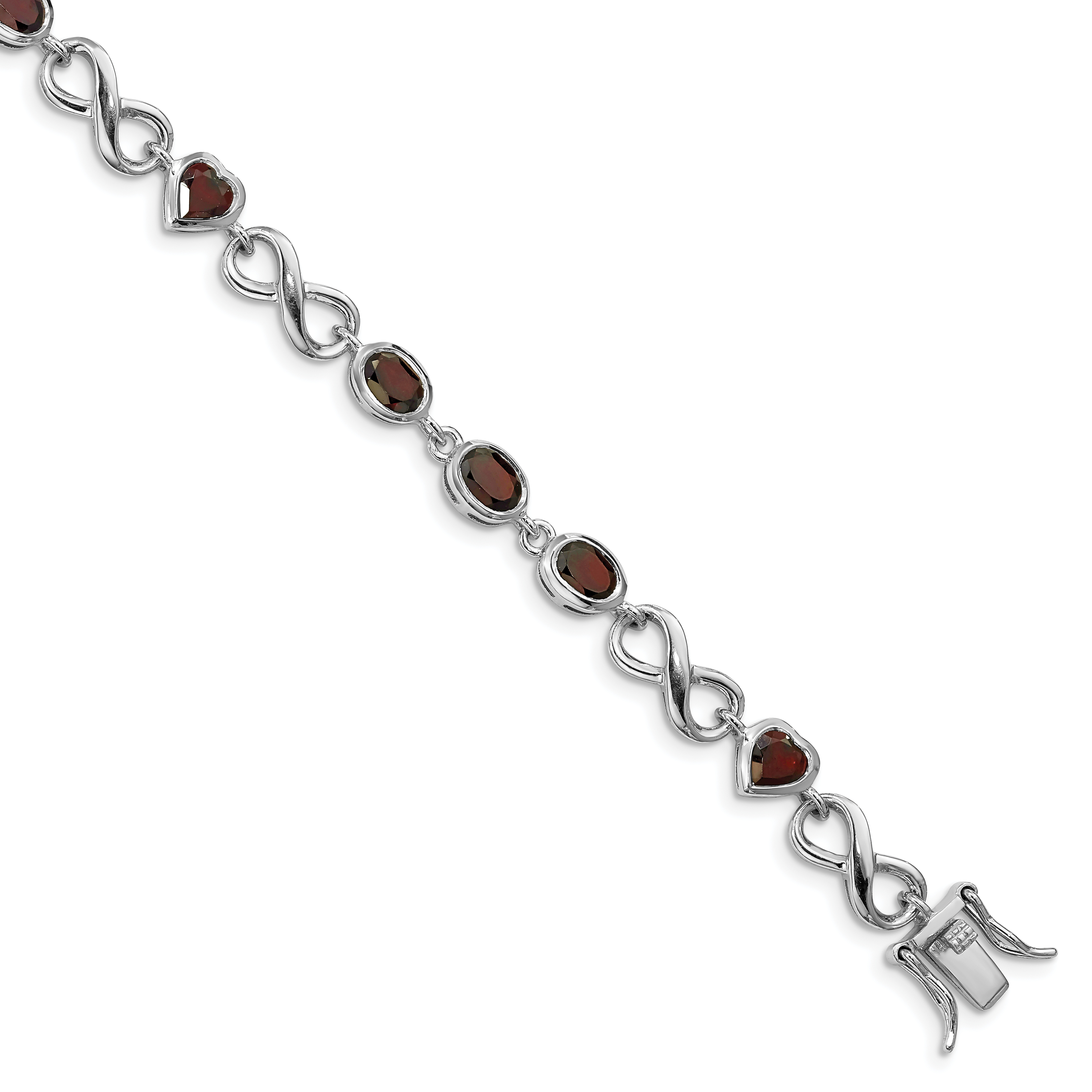 Sterling Silver Rhodium-plated Oval Heart Garnet Bracelet (QX881GA)
