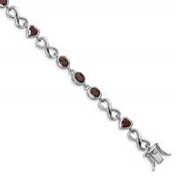 Sterling Silver Rhodium-plated Oval Heart Garnet Bracelet view 1