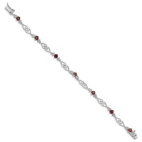 Sterling Silver Rhodium-plated Diamond Garnet Bracelet view 2