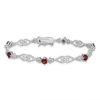 Sterling Silver Rhodium-plated Diamond Garnet Bracelet view 3