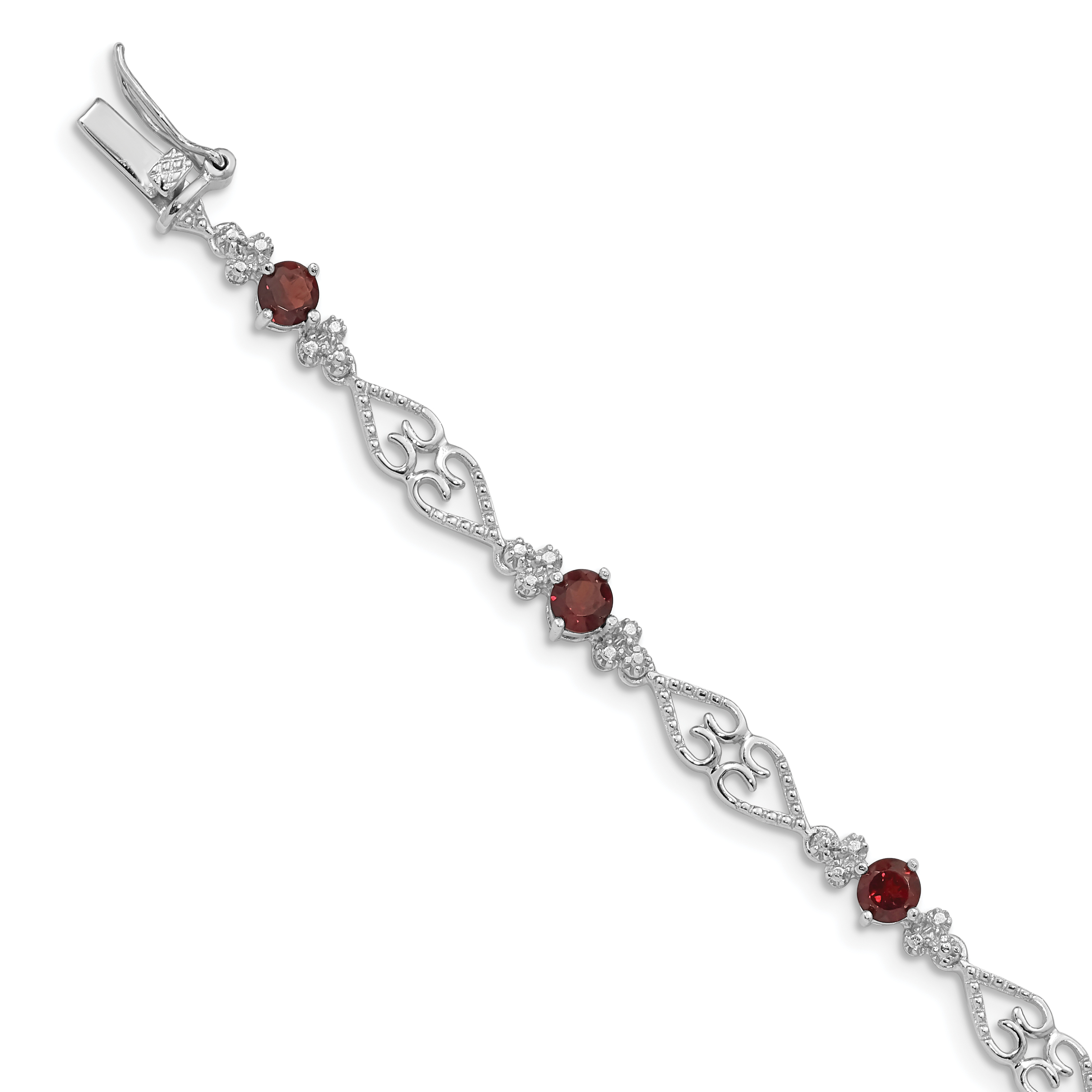 Sterling Silver Rhodium-plated Diamond Garnet Bracelet (QX884GA)