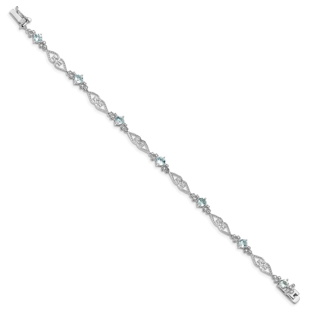 Sterling Silver Rhodium-plated Diamond Aquamarine Bracelet (QX885AQ)