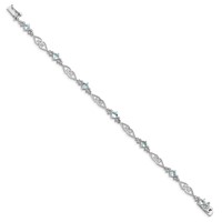 Sterling Silver Rhodium-plated Diamond Aquamarine Bracelet view 2