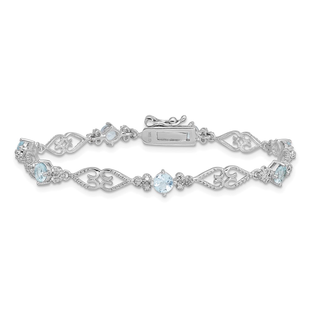 Sterling Silver Rhodium-plated Diamond Aquamarine Bracelet (QX885AQ)