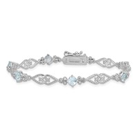 Sterling Silver Rhodium-plated Diamond Aquamarine Bracelet view 3