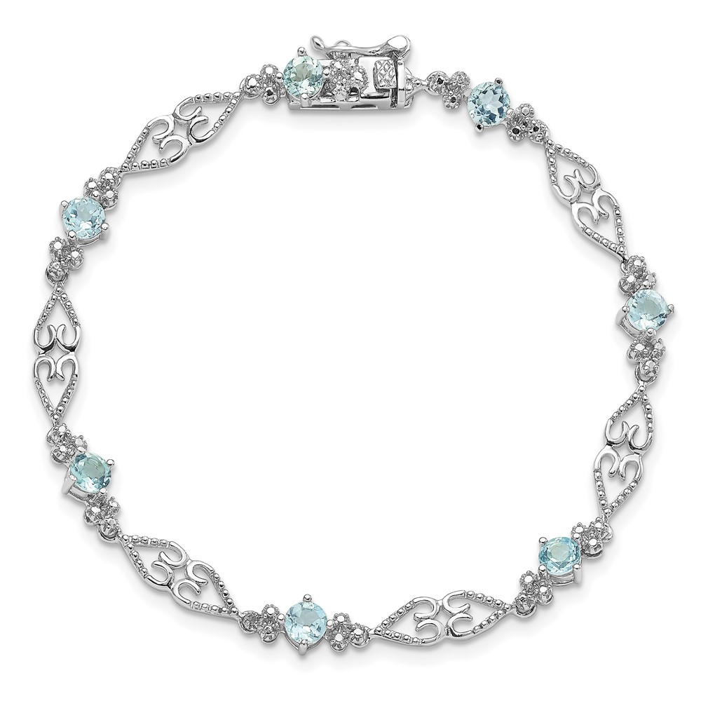 Sterling Silver Rhodium-plated Diamond Aquamarine Bracelet (QX885AQ)