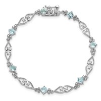 Sterling Silver Rhodium-plated Diamond Aquamarine Bracelet view 5