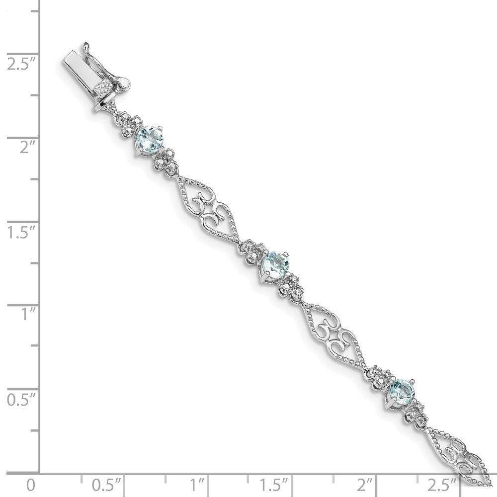 Sterling Silver Rhodium-plated Diamond Aquamarine Bracelet (QX885AQ)