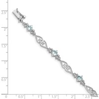 Sterling Silver Rhodium-plated Diamond Aquamarine Bracelet view 4