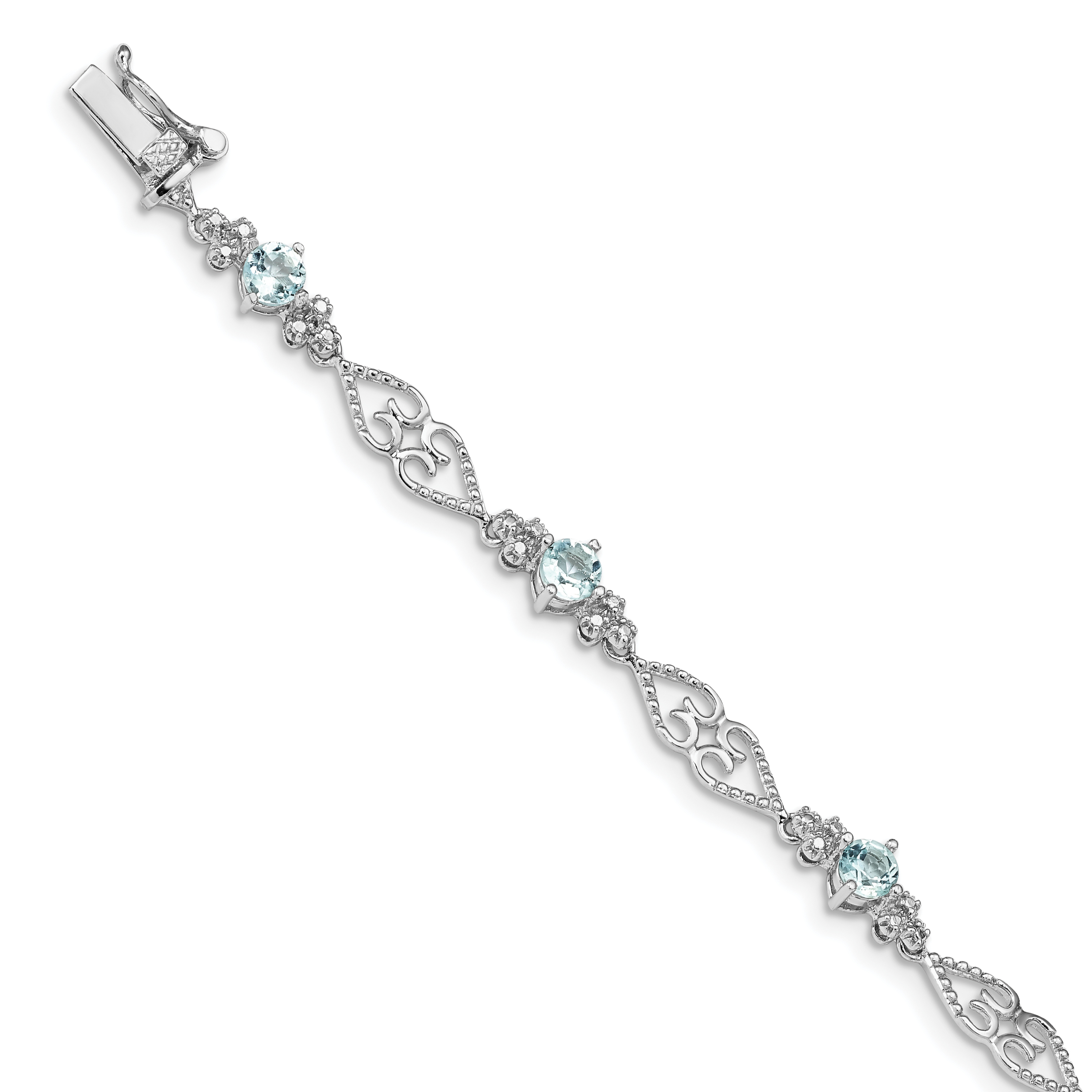 Sterling Silver Rhodium-plated Diamond Aquamarine Bracelet (QX885AQ)