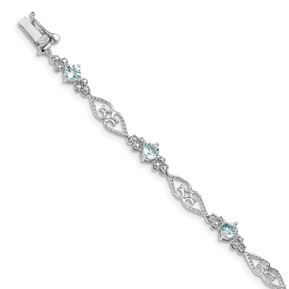 Sterling Silver Rhodium-plated Diamond Aquamarine Bracelet (QX885AQ)