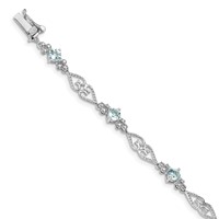 Sterling Silver Rhodium-plated Diamond Aquamarine Bracelet view 1