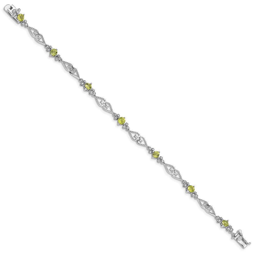 Sterling Silver Rhodium-plated Diamond Peridot Bracelet (QX886PE)