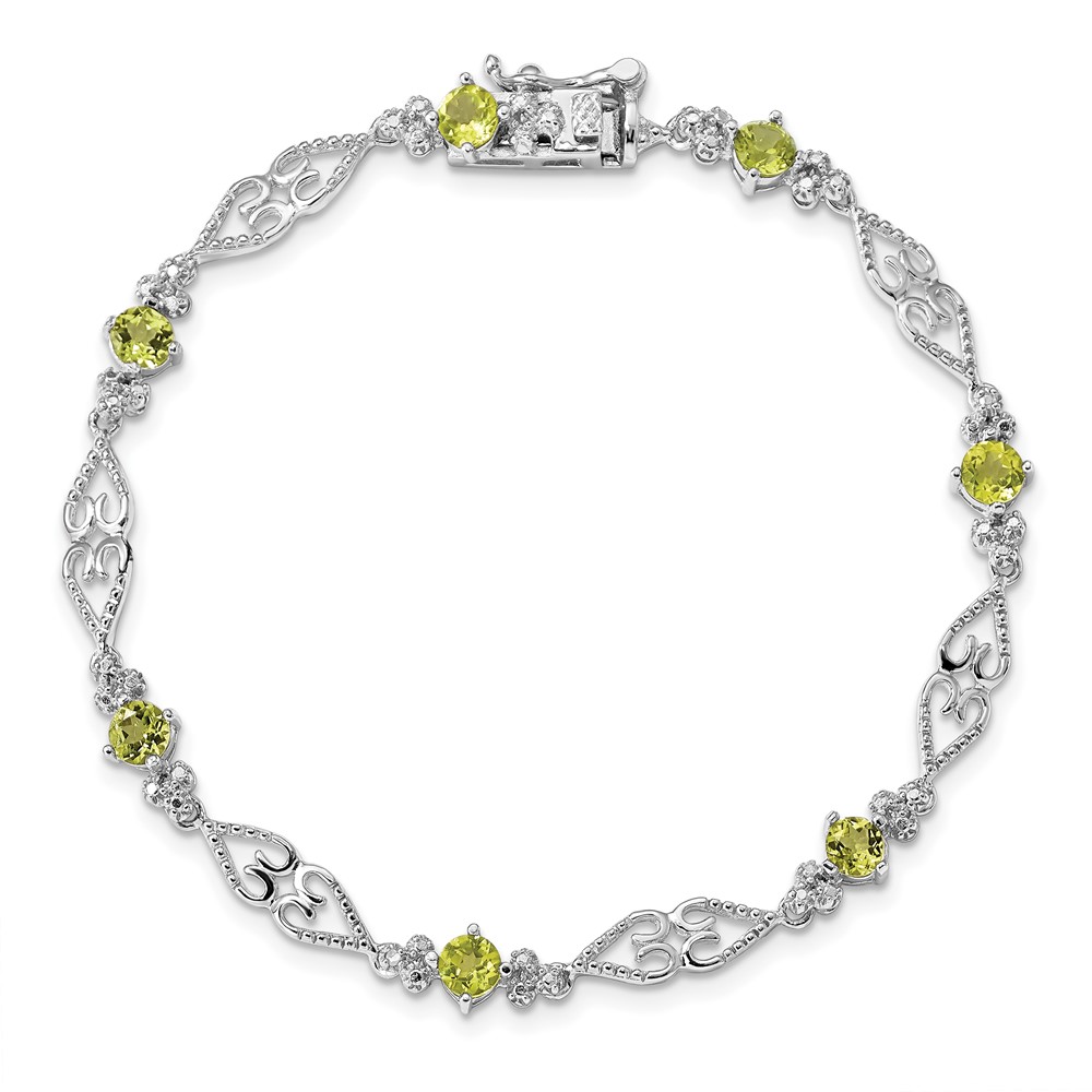 Sterling Silver Rhodium-plated Diamond Peridot Bracelet (QX886PE)