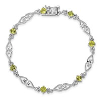 Sterling Silver Rhodium-plated Diamond Peridot Bracelet view 4