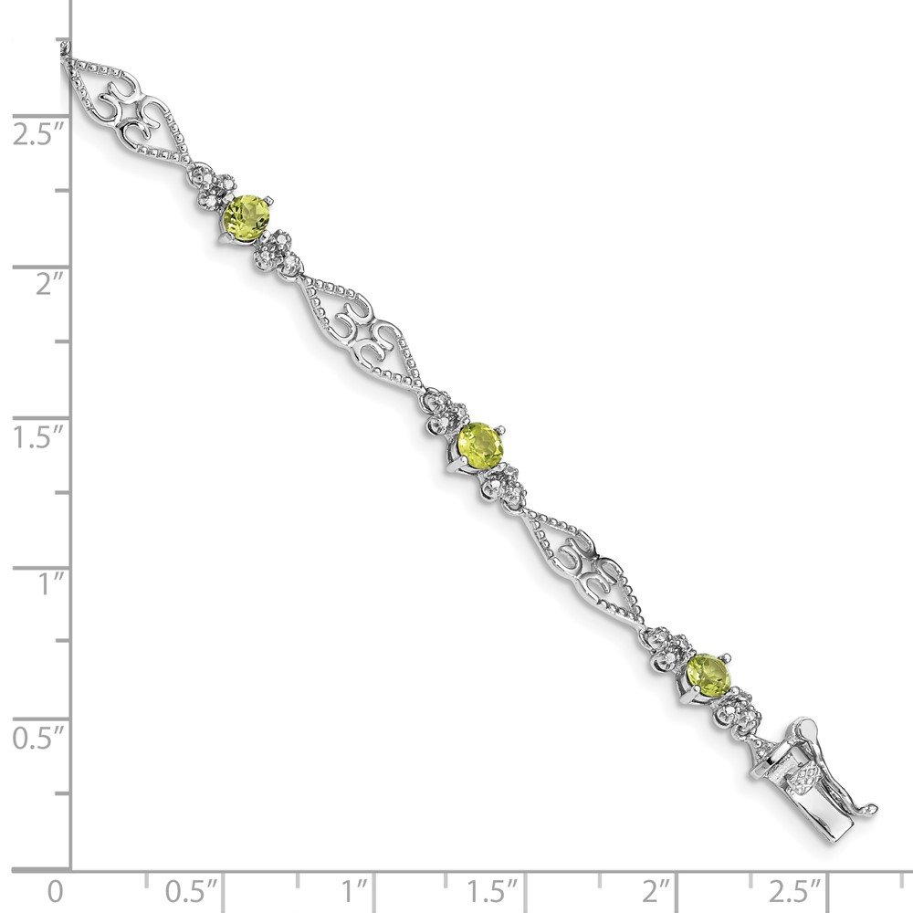 Sterling Silver Rhodium-plated Diamond Peridot Bracelet (QX886PE)