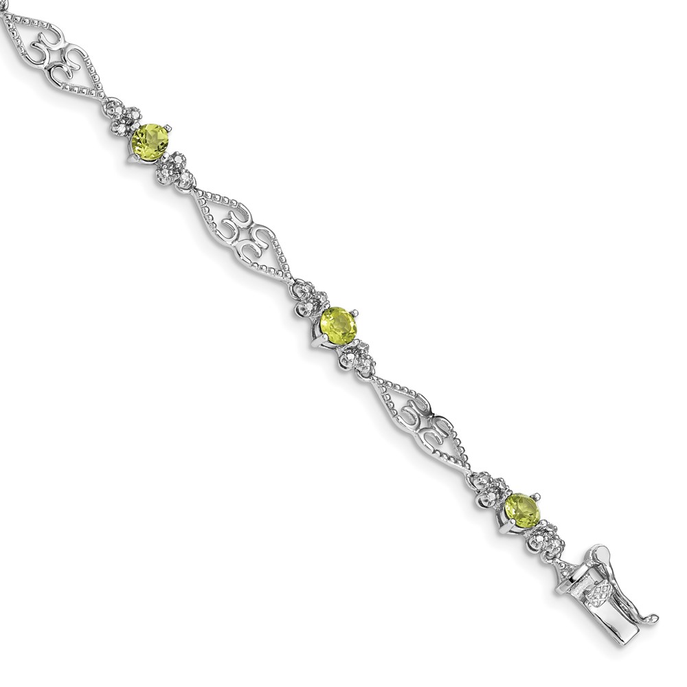 Sterling Silver Rhodium-plated Diamond Peridot Bracelet (QX886PE)