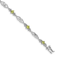 Sterling Silver Rhodium-plated Diamond Peridot Bracelet view 1