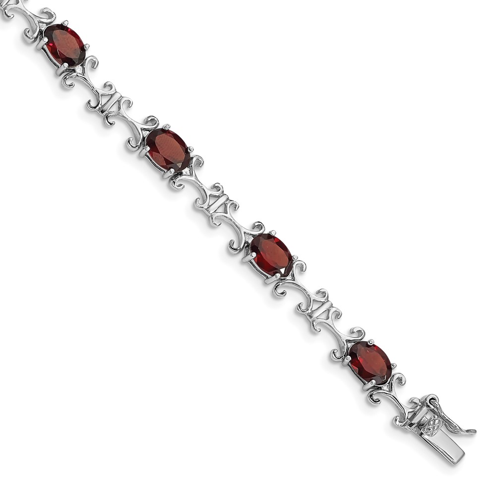 Sterling Silver Rhodium-plated Garnet Oval Bracelet (QX888GA)