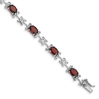 Sterling Silver Rhodium-plated Garnet Oval Bracelet view 1
