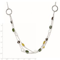 Sterling Silver Antiqued Brown Green Yellow CZ Necklace, 18" view 2